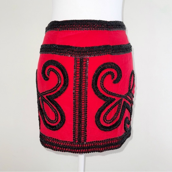 Karina Grimaldi Dresses & Skirts - KARINA GRIMALDI RED SILK BLACK BEADED SEQUIN MINI SKIRT